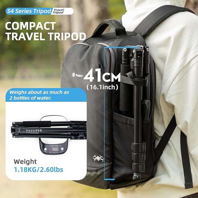 Fotopro 66" Camera Tripod, Aluminum Compact Travel Tripod and Monopod - Image 3