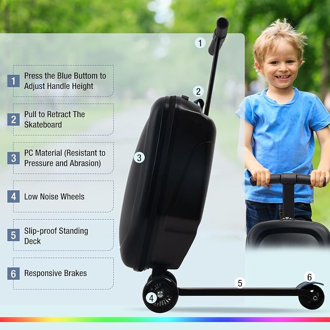 20" Scooter Suitcase for Kids, 2-in-1 Ride On Luggage - Image 4