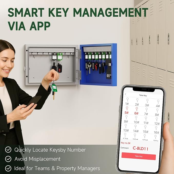 WeHere 16 Key Lock Box Wall Mount, APP Bluetooth/One Time Password Share/Wi-Fi - Image 7