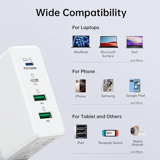 140W Mac Book Pro Charger, 4 Port Flat Charging Station - Image 4