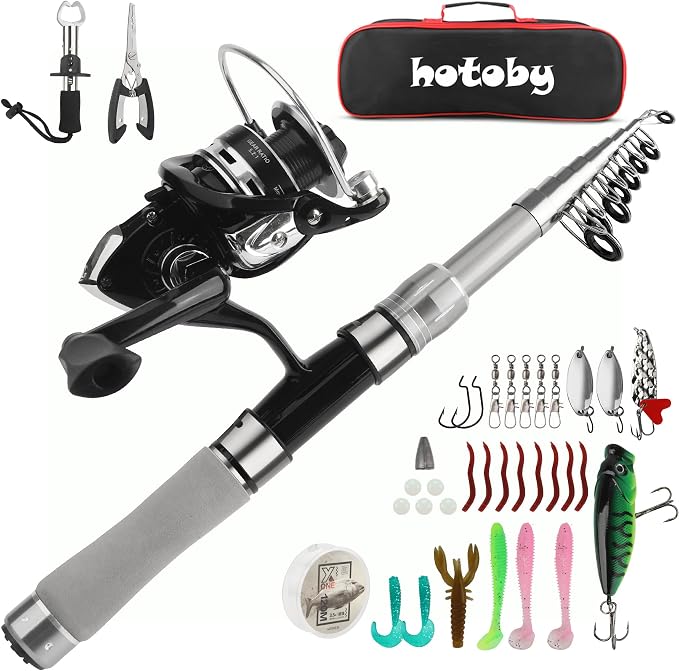 Fishing Pole Combo Set, 6.89ft Fishing Rod and Reel Combo, Carbon Fiber by hotoby