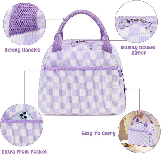 Bluboon Lunch Bag for Women Men Cute Corduroy Lunch Tote Bags Reusable - Image 4