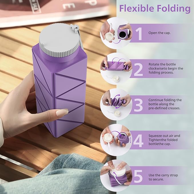 2pcs 610ml Collapsible Water Bottles Upgrade Foldable Water Bottle BPA Free - Image 8