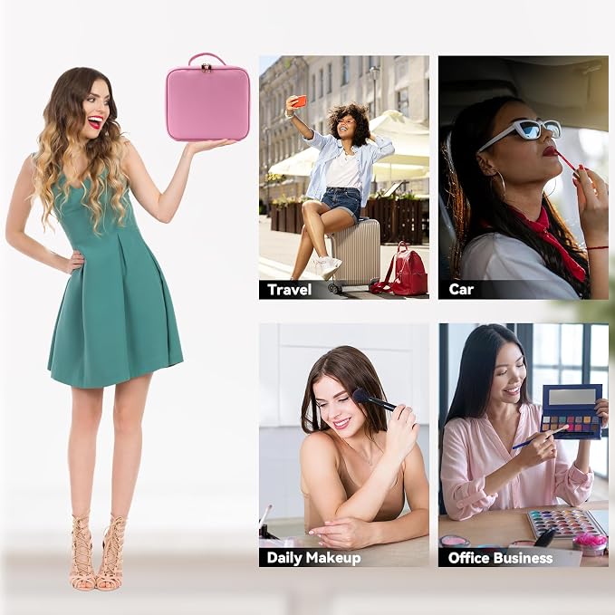 Travel Makeup Bag with LED Mirror and 10x magnifying glass with 3 Lighted - Image 7