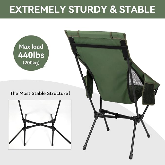 Portable High Back Camping Chair, Support Heavy Duty 440 lbs, Lightweight - Image 4