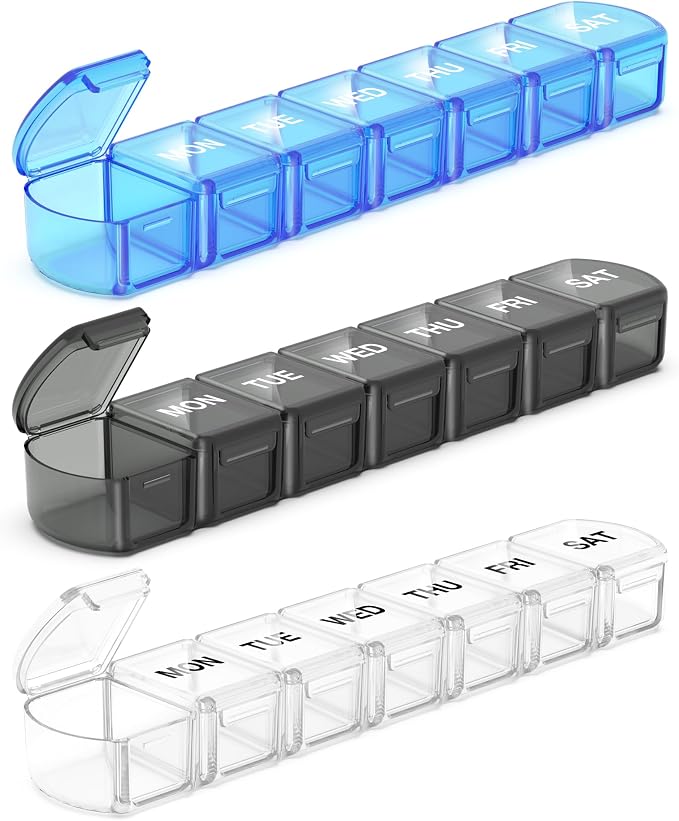 Extra Large Pill Organizer 3 Pack, XL Pill Box 7 Day, Weekly Pill Case by DOHIMGIO