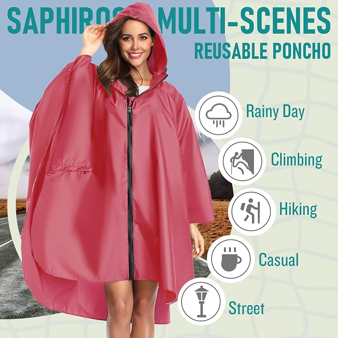 SaphiRose Unisex Rain Poncho Raincoat Hooded - Image 2