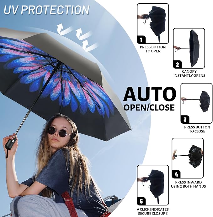 SY COMPACT Travel Umbrella Windproof Automatic Umbrellas Small Compact UV Sun - Image 5