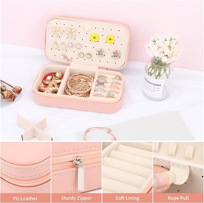 DesignSter Travel Jewelry Box, PU Leather Portable Jewelry Case, Small Jewelry - Image 3