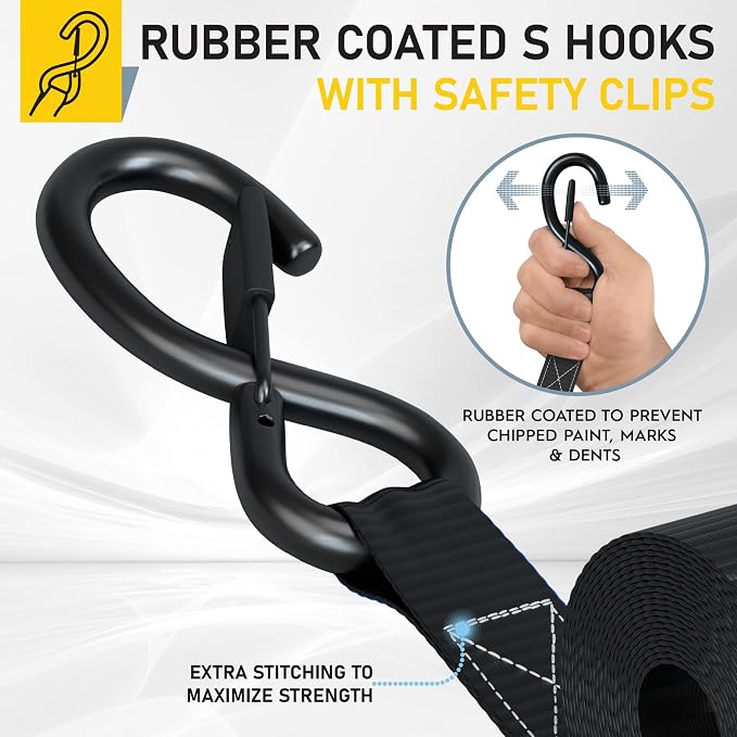 AUGO Ratchet Straps Heavy Duty 4 Pack -15 FT - 2200 LB Break Strength – - Cargo - Image 3