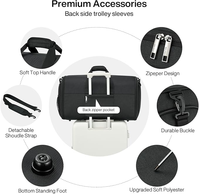 MILADA Convertible 2-in-1 Garment Duffel Weekender Bag Carry On Garment Bags - Image 6