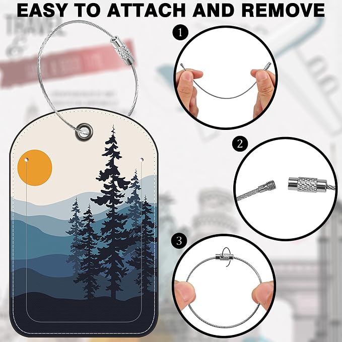 2 Pack Luggage Tag for Suitcase Sun Mountains Tree River Landscape Leather - Image 4