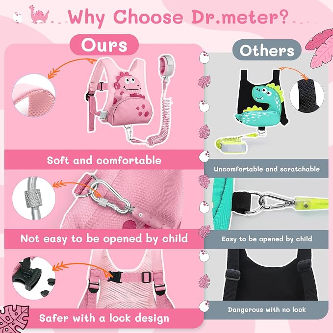 Dr.meter 3 in 1 Toddler Harness Leash + 8.2ft Anti Lost Wrist Link, Cute - Image 6