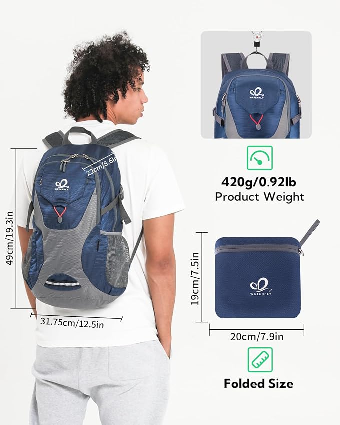 WATERFLY Lightweight Packable Hiking Backpack: 30L Foldable Travel Daypack - Image 2