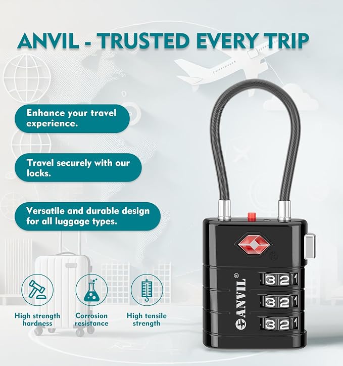 ANVIL TSA Approved Luggage Locks – High Security TSA008 Combination Travel Locks - Image 4