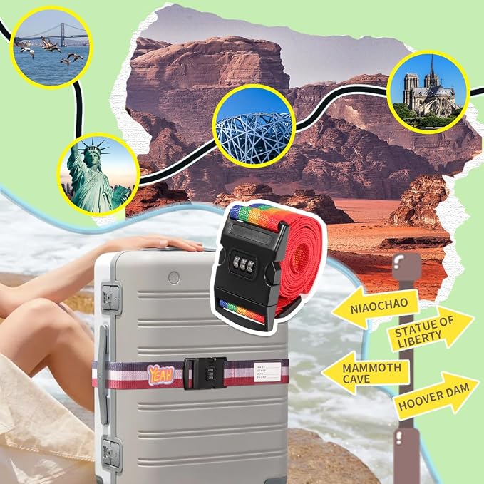 Adjustable Luggage Straps with Combination Lock – 4 Pack Bright Colors - Image 3