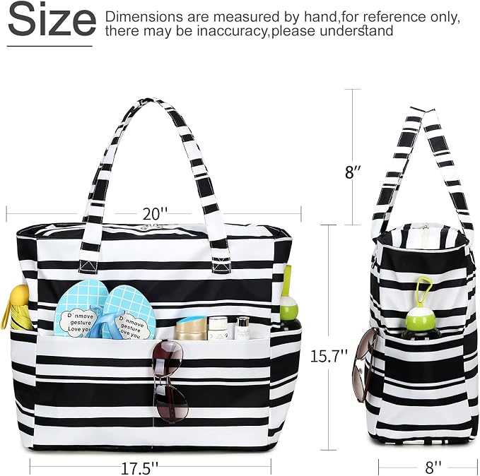 LEDAOU Large Beach Tote Bag Women Waterproof Sandproof Zipper Beach Tote Bag - Image 8