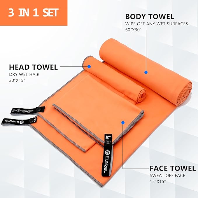 Eunzel Quick Dry Camping Towel, Microfiber Travel Towel 3 Size at 1 Pack - Image 2