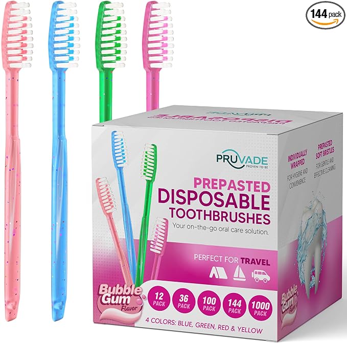 144 Pack Disposable Toothbrushes by PRUVADE