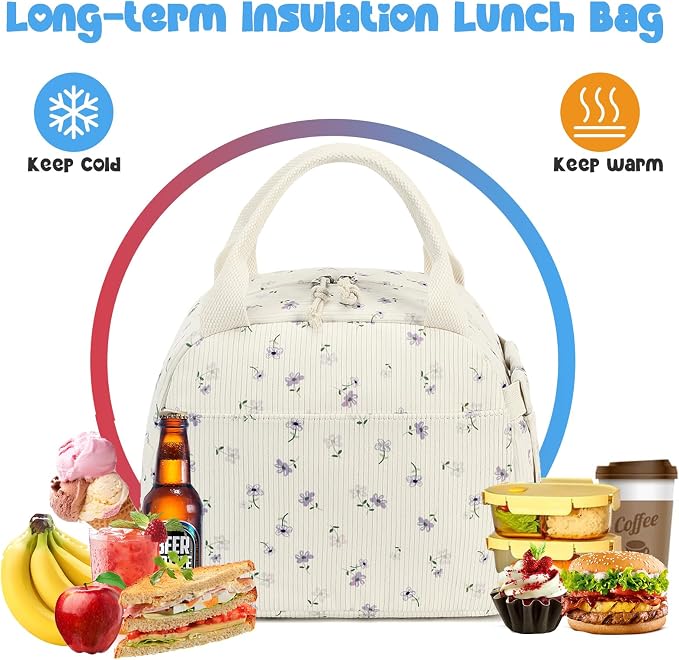 Bluboon Lunch Bag for Women Men Cute Corduroy Lunch Tote Bags Reusable - Image 3