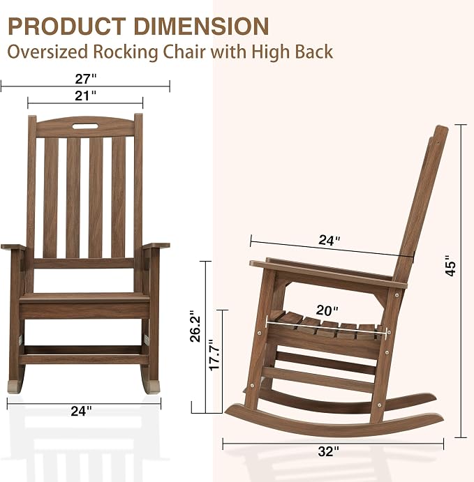 Psilvam Outdoor Rocking Chair, Poly Lumber Oversized Rocking Chair - Image 5
