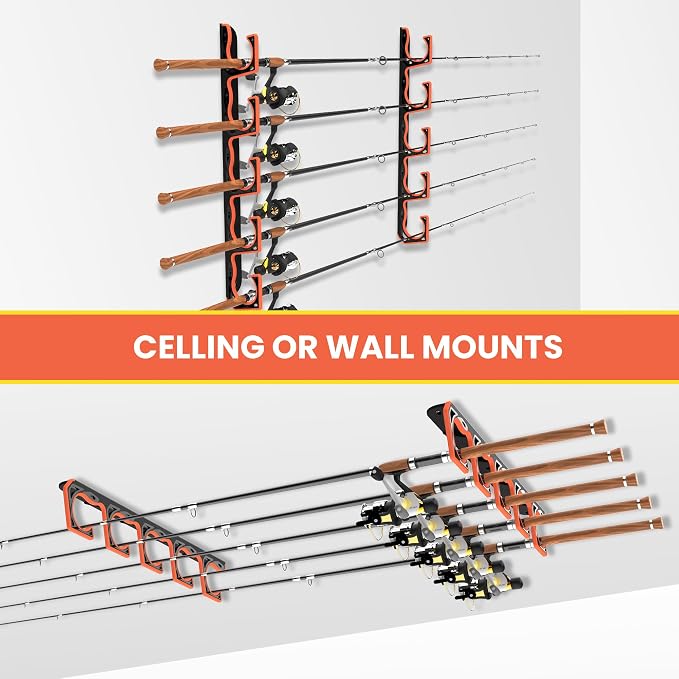 Fishing Rod Holder for Garage, H5 Wall or Ceiling Mounted Fishing Pole Holders - Image 2