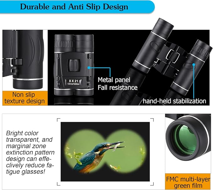 8x21 Mini Compact Pocket Binoculars, Lightweight Foldable Easy Focus Small - Image 5