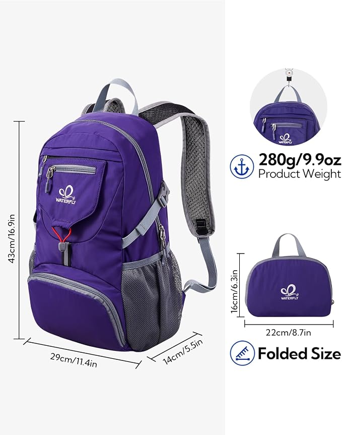 WATERFLY Small Lightweight Packable Backpack: 20l Ultra Light Foldable Travel - Image 3