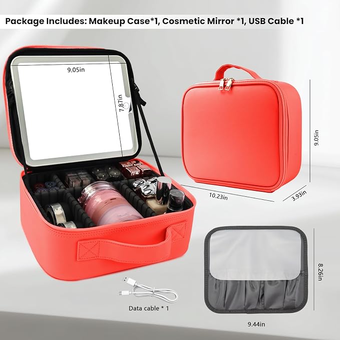 Travel Makeup Bag with LED Mirror and Light Travel Makeup Case Cosmetic - Image 8