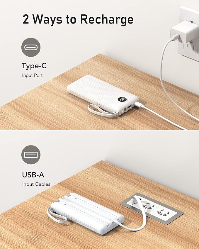 VEEKTOMX Portable Charger with Built in Cables 10000mAh, USB C Power Bank with - Image 6