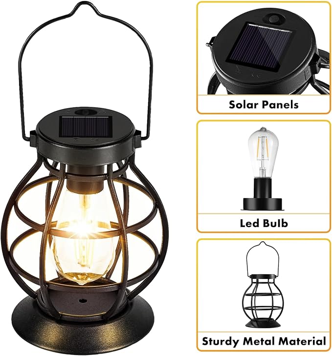2 Pack Solar Lanterns Outdoor Hanging Lantern Lights, Metal Decor Lantern - Image 5