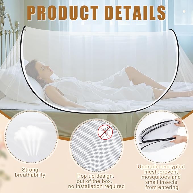 2 Pcs Large Pop up Mosquito Tent Portable Foldable Mosquito Bug Net - Image 3