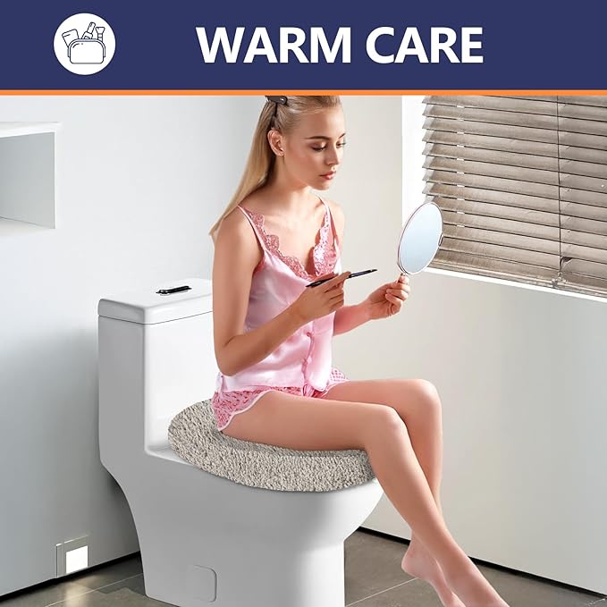 Microfiber Elongated Toilet Seat Cover 19.5"x 15" Machine Washable Solid Toilet - Image 6