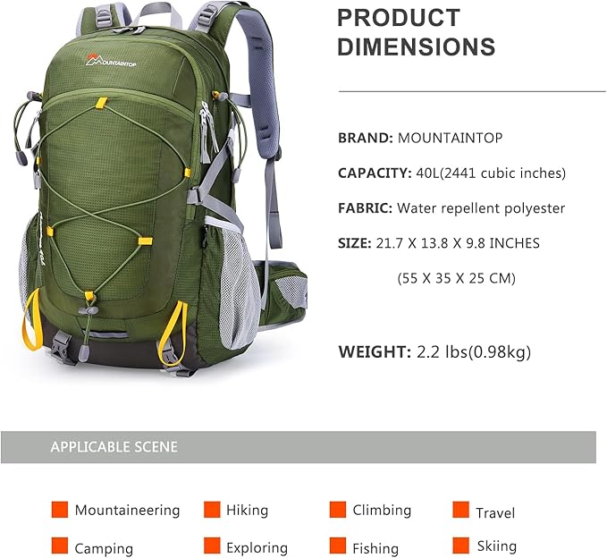 MOUNTAINTOP 25L/40L Hiking Backpack, Lightweight Travel Backpack - Image 2