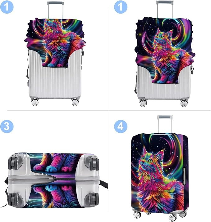 Cat Luggage Cover Washable Suitcase Protector Anti-Scratch, Stretchable Fit - Image 4