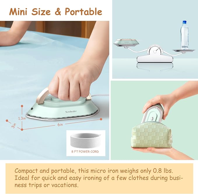 Newbealer Travel Iron with Global Voltage, 100-240V Mini Dry Iron - Image 5