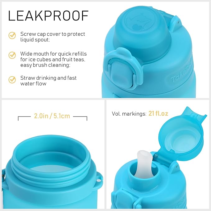 TakeToday Collapsible Water Bottles 20oz, Leak Proof, Foldable Silicone Travel - Image 7