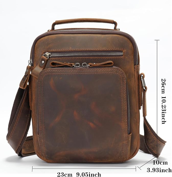 KPYWZER Genuine Leather Shoulder Bag Small Men Messenger Pack Handbag Sling - Image 7