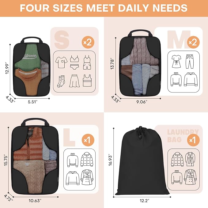 6 Set Compression Packing Cubes Bags - Image 2