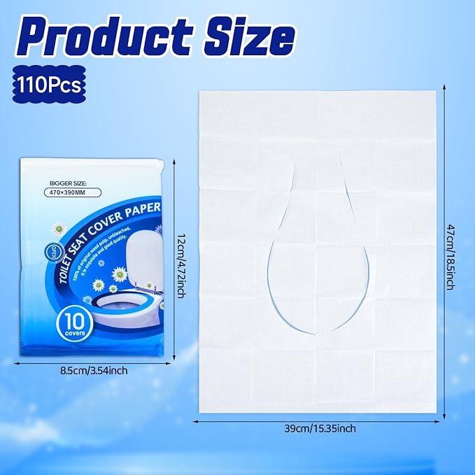 110 Pcs XL disposable flushable toilet seat covers 100% Wood Pulp Cotton - Image 2