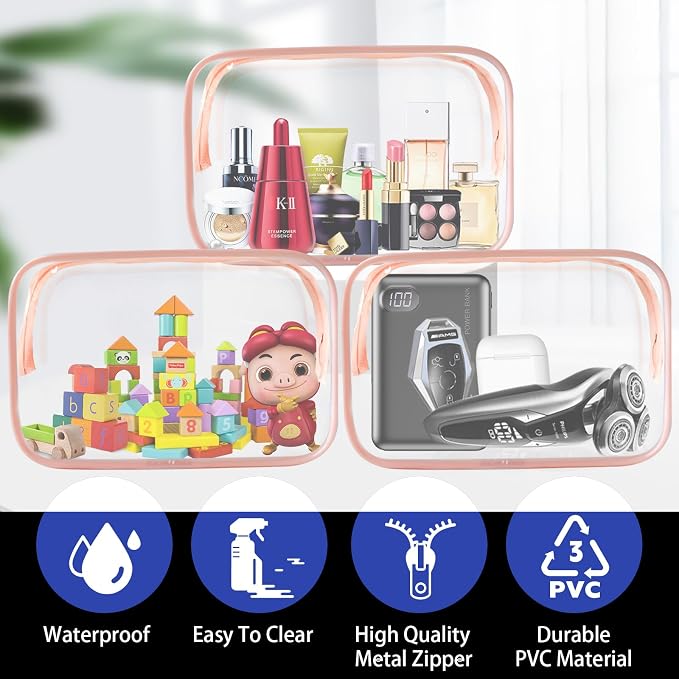 16 Pieces Clear Cosmetic Bags, Large Transparent Makeup Bags, TSA Approved - Image 8