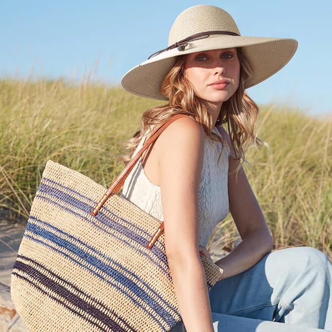 DRESHOW Beach Hats for Women Big Straw Wide Brim Summer Hat Floppy Foldable - Image 5