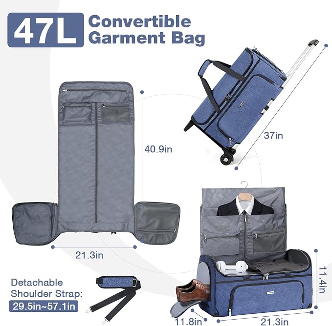 Garment Bags with Wheels, Garment Convertible Weekender Bags, Large Garment Bags - Image 2