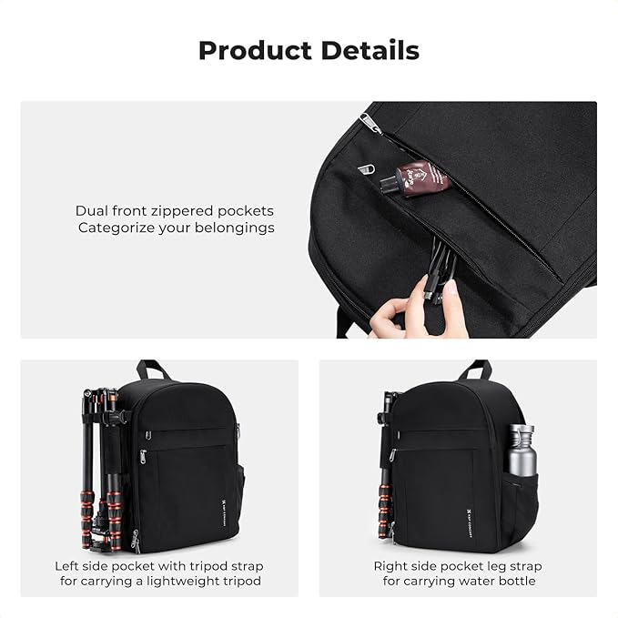 K&F CONCEPT Lightweight Camera Backpack Bag, Professional Photography Bag - Image 5
