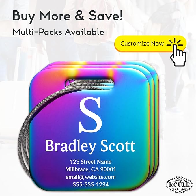 Customizable Stainless Steel Square Luggage Tags, Personalized, TSA Approved - Image 2