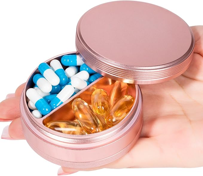 Small Pill Case 2 Compartment Metal Pill Box by SOBAHIDO