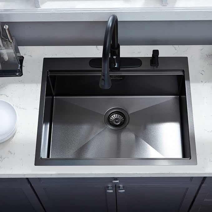 25 Kitchen Sink Drop-In Workstation, 25 x 22 Inch Gunmetal Black Stainless - Image 2
