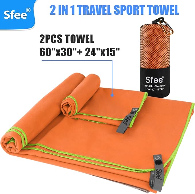 Sfee 2 Pack Microfiber Travel Towel, Quick Dry Camping Towel Large Beach Towel - Image 3