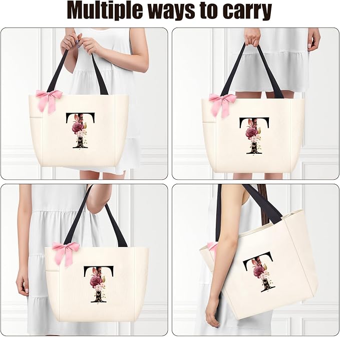 Vavabox Tote Bag, A-Z Initial Monogrammed Waterproof Tote Bag, Bridesmaid Gifts - Image 4