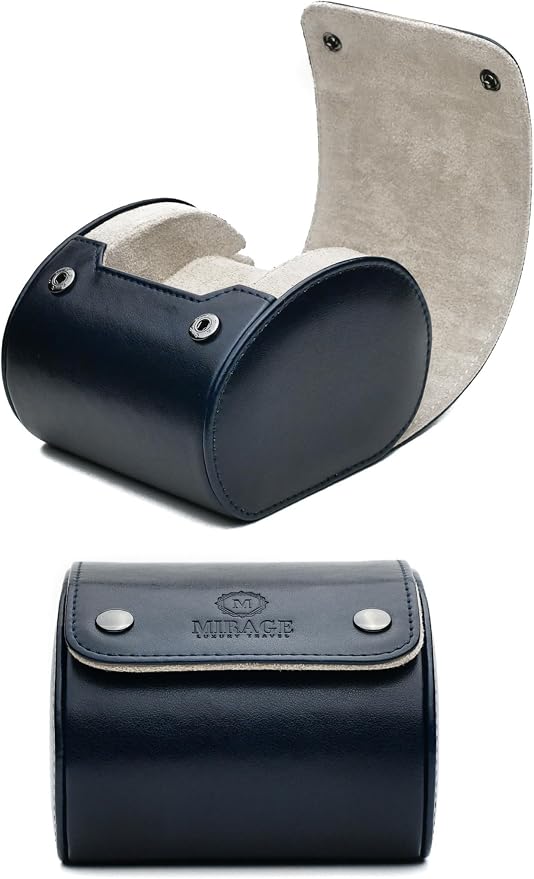 Blue/Ivory - 1 Watch Travel Case by MirageLuxuryTravel